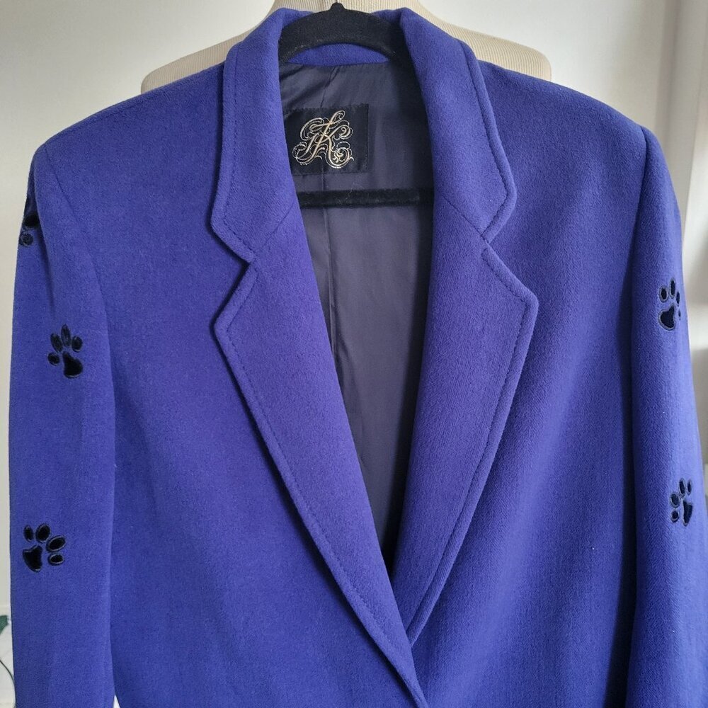 Cupra Women’s Wool Blue Embroidered Cat Paw & Jaguar Tailored Jacket (Size: M)